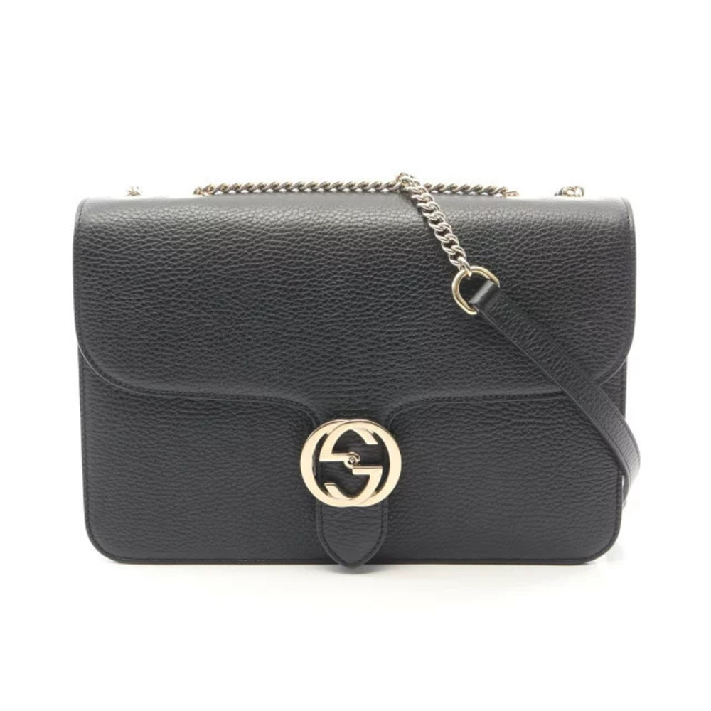 Gucci Interlocking GG Leather Shoulder Bag Black